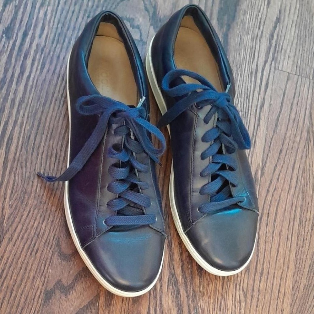 WOOLLIER Made in Italy Navy Leather Lace Up Sneakers Shoes Women's